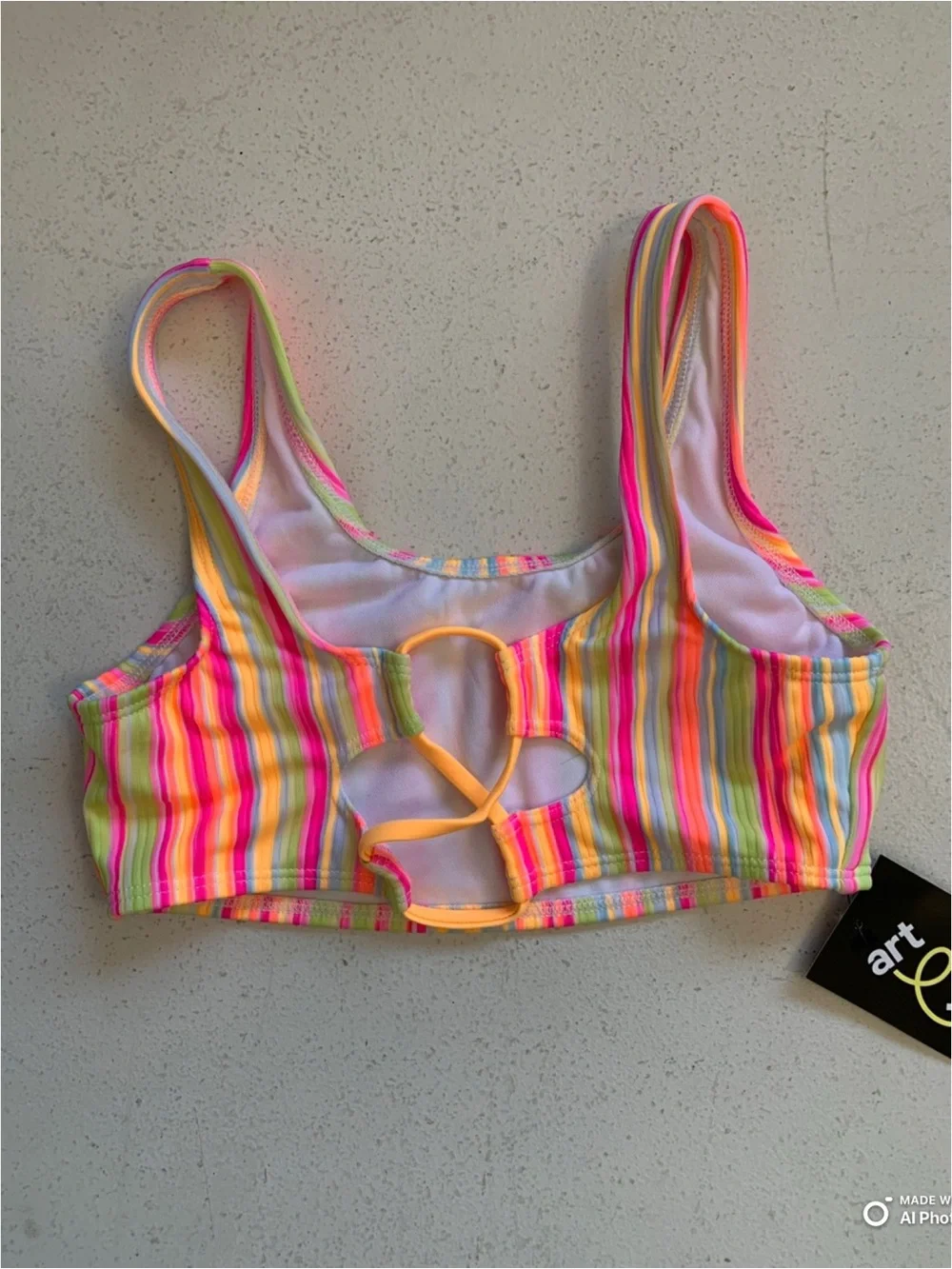 Art Class Girls Neon Pink Orange Stripe Bikini Set Swimsuit Size Large NWT